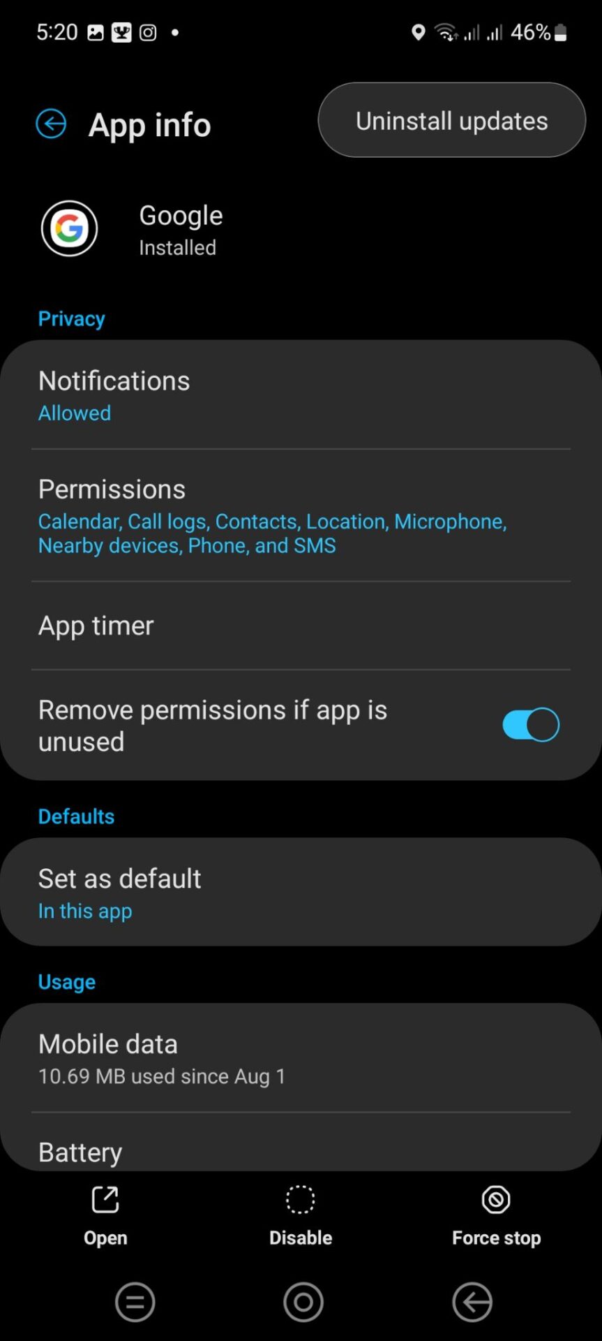 check google app usage